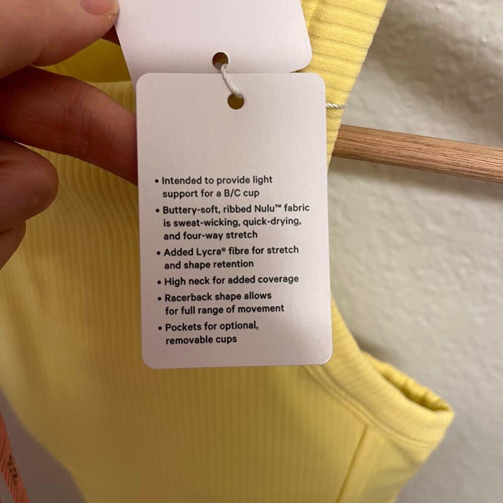 NWT Lululemon Ribbed Nulu High Neck Yoga Bra Yellow Racerback Size 2 Stretch - Picture 5 of 6